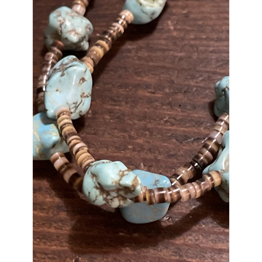 Double Strand Zuni Turquoise Nugget Handcut Heishi Native American Necklace - Picture 9 of 13